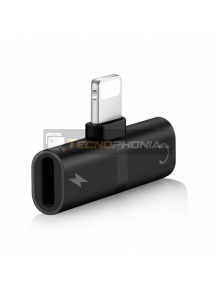 Adaptador de carga + audio Lightning iPhone 8 - 8 Plus - X - XR - XS - XS Max negro
