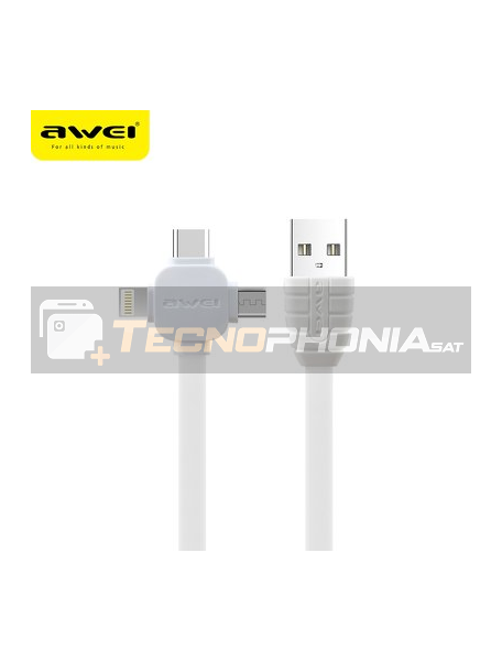 Cable USB 3 en 1 Lightninh - Type-C - Micro USB Awei CL82 blanco