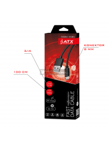Cable micro USB ATX 8mm 3.1A 100cm negro