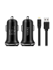 Cargador de coche Hoco 2.1A 2 USB negro con cable lightning iPhone