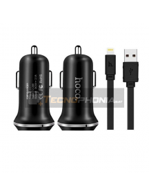 Cargador de coche Hoco 2.1A 2 USB negro con cable lightning iPhone