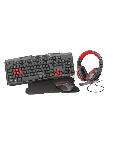 Kit de teclado, ratón, auriculares gaming y alfombrilla Trust Ziva 4 En 1 negro - rojo