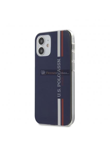 Funda PC/TPU U.S. Polo USHCP12SPCUSSNV rayas tricolor vertical iPhone 12 mini azul marino