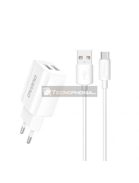 Cargador Dudao 2x USB 5V - 2.4A + Cable USB Type C 1m