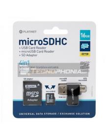 Tarjeta de memoria micro SD Platinet 16GB clase 10 con lector USB y Mrro USB OTG 