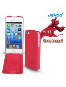 Funda solapa en piel + lámina de disp. Jekod iPhone 5 - 5S roja