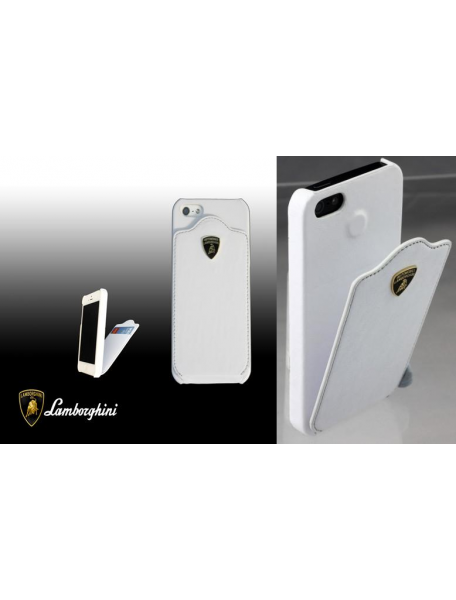 Protector trasero de piel Lamborghini iPhone 5 blanco con tarjet